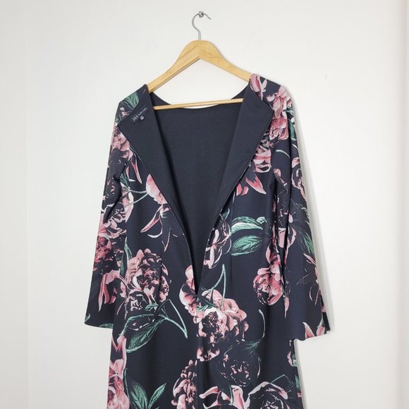 JAX Black Label Women Lace Black Pink Floral Bell Long Sleeve Round Neck Dress - Picture 4 of 13